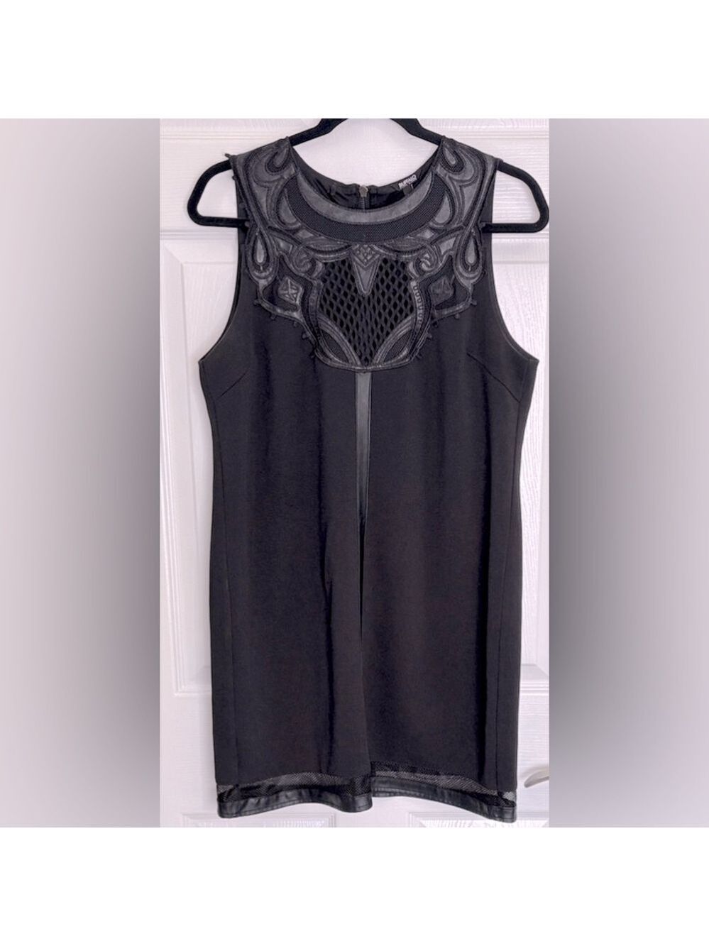 Buffalo by David Bitton Black Sleeveless Dress Mesh & Vegan Leather Size L